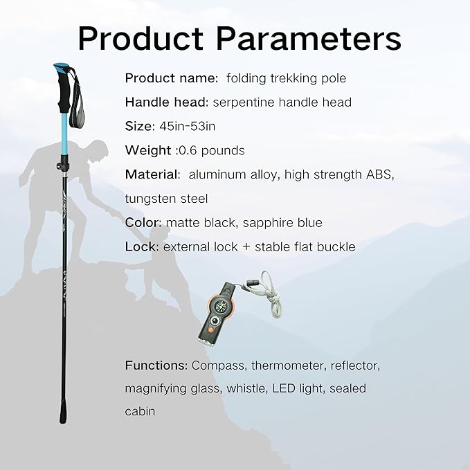 Folding Trekking Poles, Hiking Travel Poles, Hiking Equipment, Lightweight Trekking Poles, Suitable for Men and Women, The Elderly and Children,with an Outdoor Compass