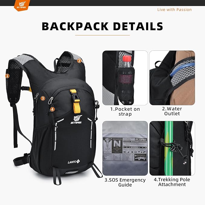 SKYSPER Small Hiking Backpack - 15L Travel Daypack Lightweight Bag Water Resistant Hiking Backpacks for Women Men