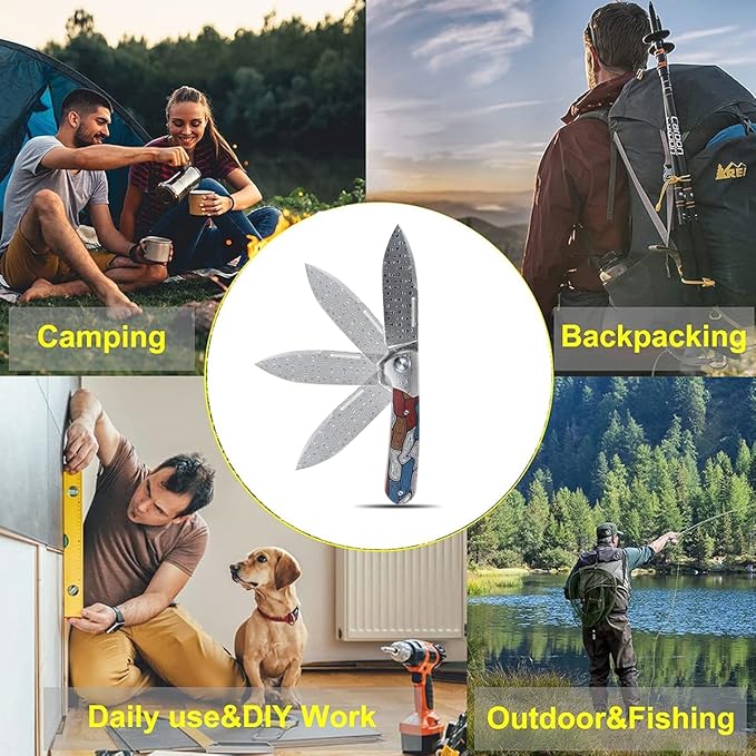 Sitivien ST256 Damascus Steel Folding Knife,Damascus Blade with Colorful G10 Handle EDC Knife for Outdoor Camping,Hiking, Fishing(Color) … …