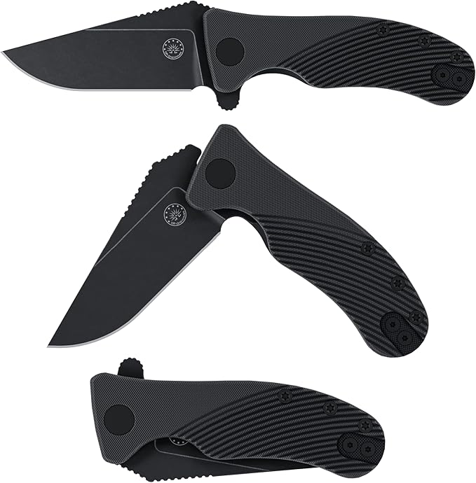 Off-Grid Knives - Baby Rhino Blackout, Legal Carry EDC Compact Folding Knife w. Sandvik 14C28N Blade Steel, G10 Scales, Deep Carry Left and Right Hand, Built Like A Tank