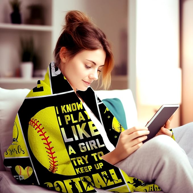 Softball Blanket Gifts for Girls Women Men Team,Soft Cozy Sport Softball Blankets and Throws Bed Bedding Outdoor,Funny Softball Gifts for Kids Boys Softball Lovers 50"X40"