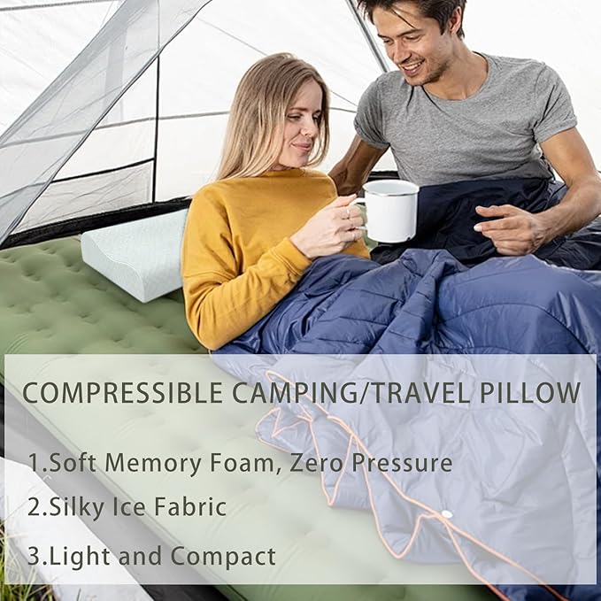 Cooling Gel Memory Foam Travel Pillow,Compressible Neck Contour Camping Pillow,Compact Supportive Pillow for Backpacking Hiking Gear & Accessories