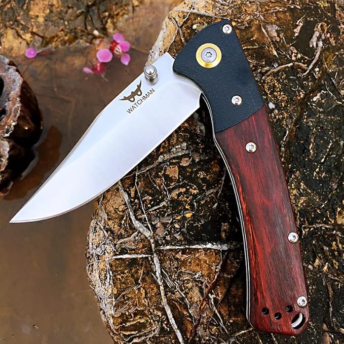 Watchman HD01 Pocket Folding Knife Stainless Steel D2 Blade Wood Handle with Clip Fishing Camping EDC Knife