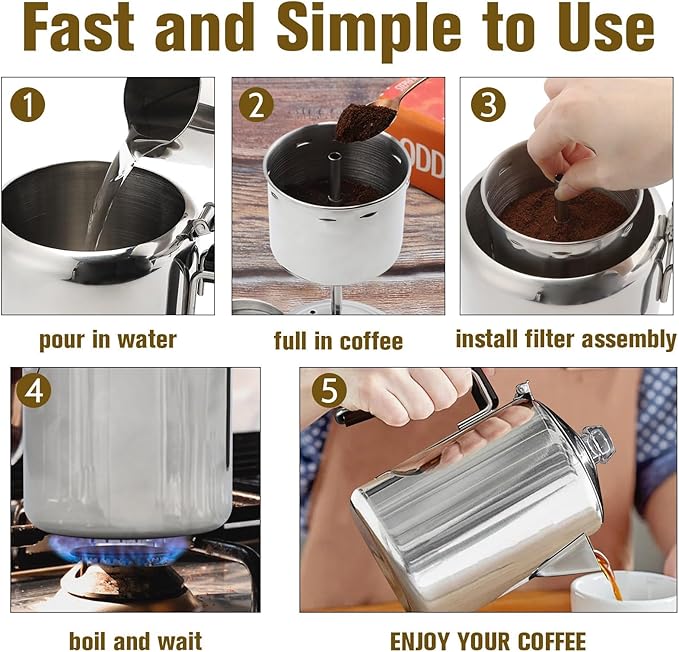 Hillbond 9 Cup Percolator Coffee Pot, Stainless Steel, Outdoor Camping, 72.0 fl oz