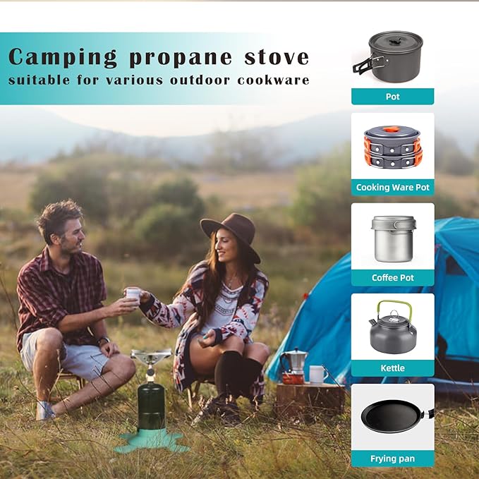 DOMINOX 10,000 BTU Propane Camping Stove, Portable Adjustable Flame Camping Stove with Gas Cylinder Base, Portable Backpacking Stove for Camping, Outdoor, Travel, Hiking (Propane Tank Not Included)