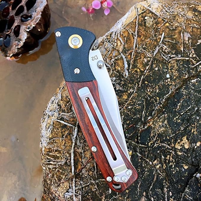 Watchman HD01 Pocket Folding Knife Stainless Steel D2 Blade Wood Handle with Clip Fishing Camping EDC Knife