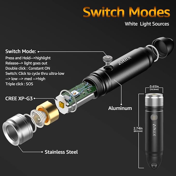ARIIX Super Bright Outdoor EDC Mini Keychain Led Flashlight High 650 Lumens,Waterproof Rechargable Small Torch for Camping and Emergency,Best Gifts for You