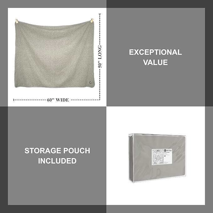 EKTOS 100% Virgin Wool Blanket, 50" x 60", Great Couch Throws, Lap Blankets (Light Gray, Throw Size)