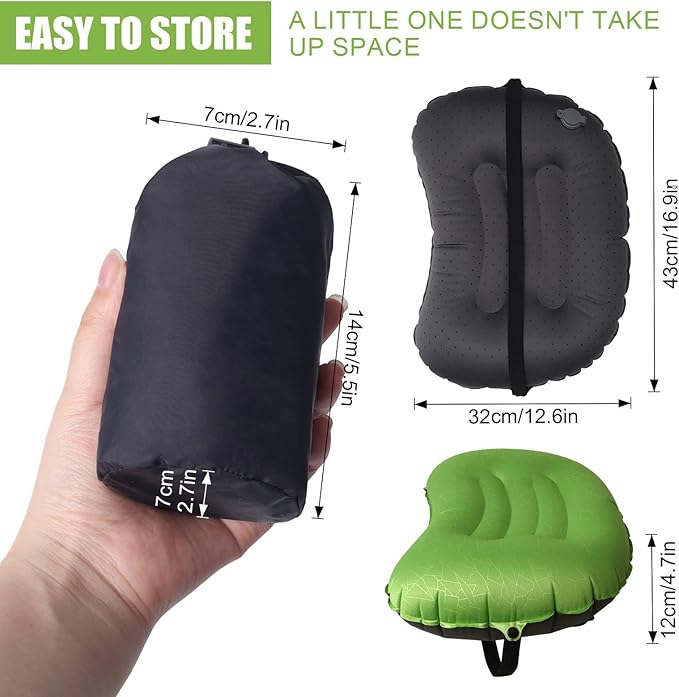 DAWNTREES Inflatable Pillow for Camping,Portable Compressible Ultra-light Travel Inflatable Pillow for Sleeping,Support The Neck and Lumbar,Backpacking Essentials (Green)