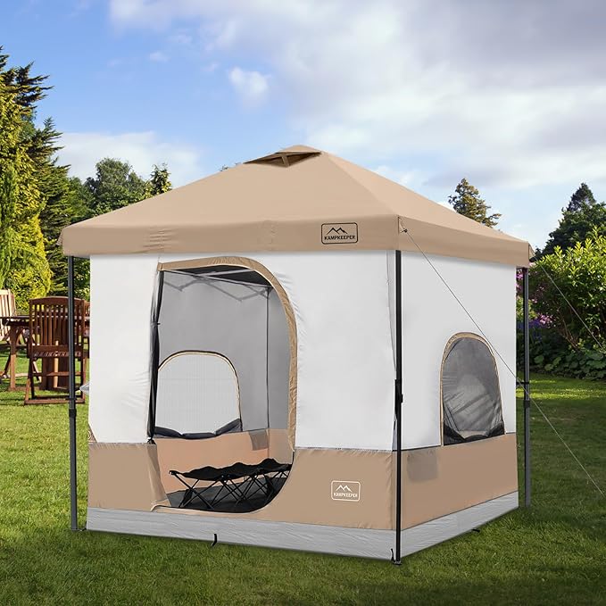 KAMPKEEPER 6 Person Camping Tent, 10x10 Pop Up Canopy Tent with Camping Inner Tent, Converts 10'x10' Straight Leg Canopy into Camping Tent–Fully Vented Roof(Canopy & Frame Included)