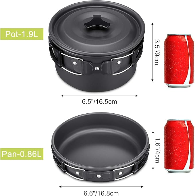 G4Free 19PCS Camping Cookware Mess Kit Non-Stick Pot and Pan Set with Kettle Stainless Steel Cups Plates Forks Knives Spoons Lightweight for Hiking Backpacking Cooking Picnic
