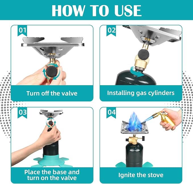 DOMINOX 10,000 BTU Propane Camping Stove, Portable Adjustable Flame Camping Stove with Gas Cylinder Base, Portable Backpacking Stove for Camping, Outdoor, Travel, Hiking (Propane Tank Not Included)