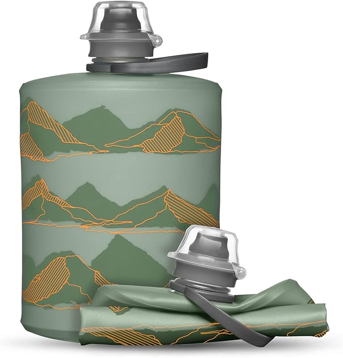 HydraPak Mountain Stow (500ml, 17oz) - Collapsible Water Bottle - Ultralight & Packable Travel Bottle, Flexible Ski, Hike, Bike or Climb Squeeze Flask - Sutro Green