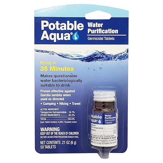 Potable Aqua Water Purification, Water Treatment Tablets - 50 count Bottle