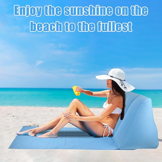 2PCS Light Blue Inflatable Beach Mat Lounge Chair - Flocking Camping Leisure Lounger Back