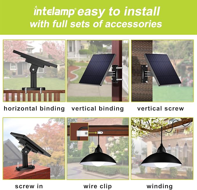 intelamp Solar Pendant Lights, 2 Pack Solar Shed Lights by Remote Control Solar Powered Indoor & Outdoor Lights Hanging Lights for Storage Room Home Yard Porch Balcony (2 Pack)