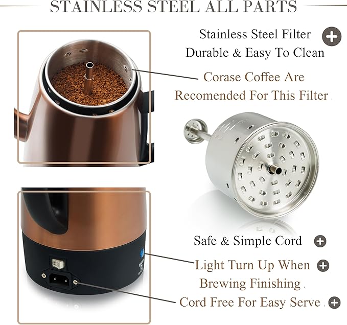 Moss & Stone Percolator Coffee Pot Electric 10 Cup, Stainless Steel Coffee Maker, Coffee Percolator Electric With Keep Warm Function, 10 Cups Stainless Steel Percolator With Coffee Basket