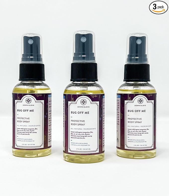 Bug Off ME Minis - 3 Mini 2 Fl Oztravel-Size Spray Bottles - All-Natural Protective Body Spray That Provides Instant Relief from Mosquitoes, Flies, Fleas, No-See-ums, Insects, & Gnats.