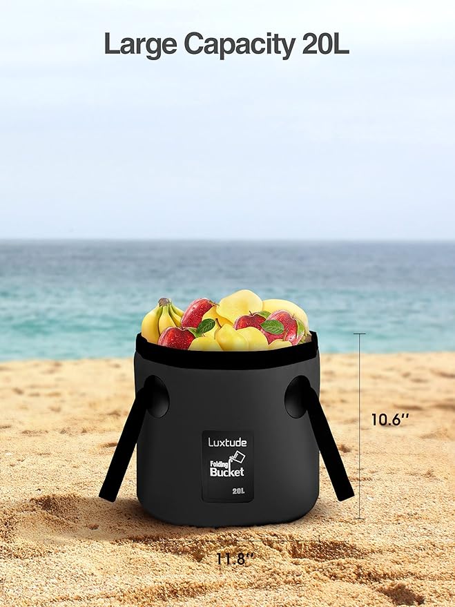Luxtude Collapsible Bucket with Handle, 5 Gallon(20L), Portable & Ultra Lightweight Outdoor Basin Bucket, Folding Bucket for Fishing, Camping, Hiking