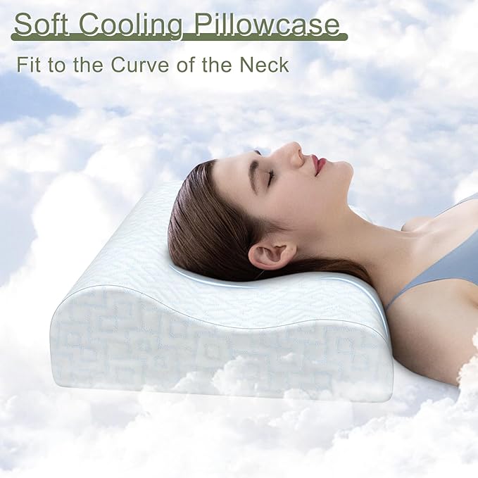 Cooling Gel Memory Foam Travel Pillow,Compressible Neck Contour Camping Pillow,Compact Supportive Pillow for Backpacking Hiking Gear & Accessories