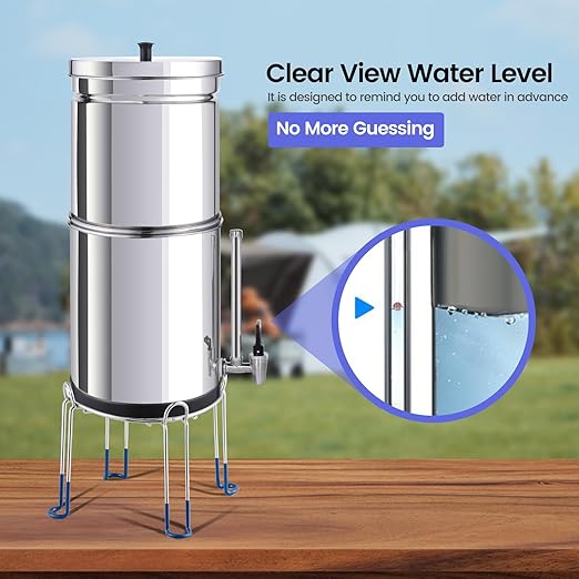 NSF/ANSI 42&372 Standard Stainless Steel Portable Gravity-Fed Water Filter System 2.25 Gallons Water Filter System with Filter and Sight Glass Spigot at Home and Camping