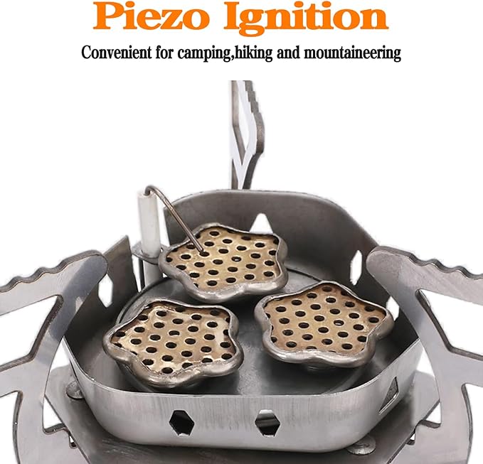SVNVIOZ Camping Stove, Windproof Backpacking Stove with 3 Burner Cores, Piezo Ignition, Storage Box, 2 Types Fuel Canister Adapters, Camping Gear Portable Stove for Outdoor Camping Hiking Cooking