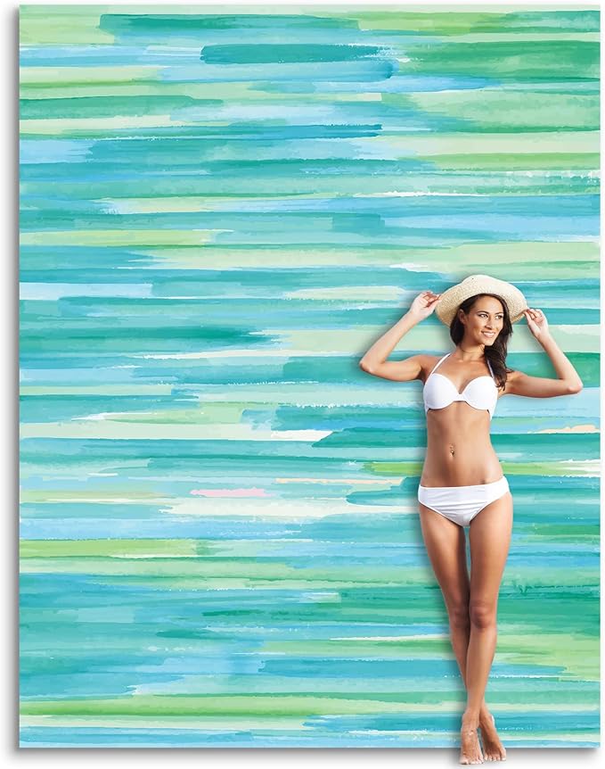 Sunlit Soft 106"x81" Sand Proof Beach Blanket Sand Free Beach Mat with Corner Pocket and Mesh Bag for Beach Party Travel Camping and Outdoor Music Festival, Watercolor Painting Ombre Green