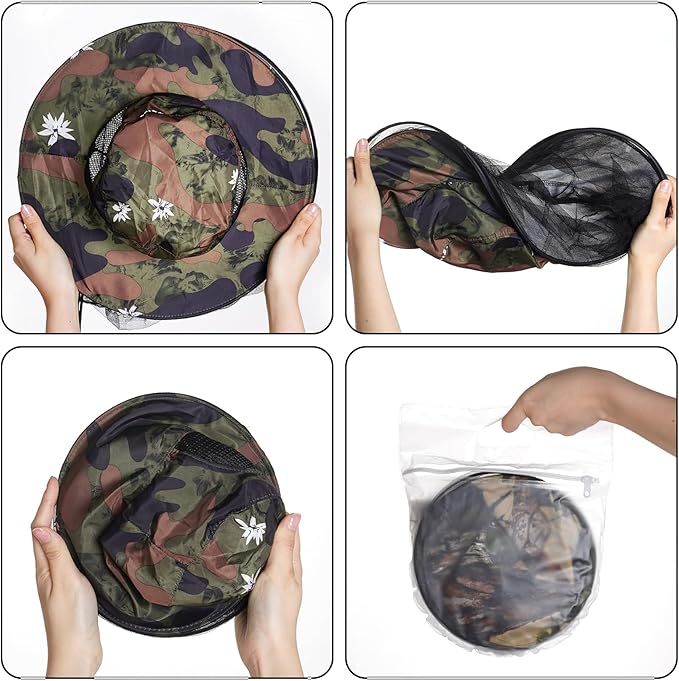 Sucrain 2 Pack Mosquito Head Net Hat Sun Hat Garden Bug Hat with Hidden Net Mesh for Outdoor Gardening Beekeeping