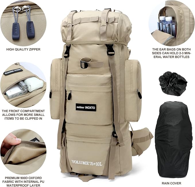 85L Lightweight Internal Frame Hiking Backpack for Men Women, Waterproof Travel Camping Backpack with Rain Cover