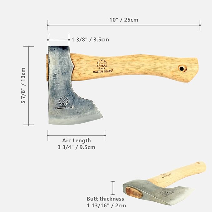 Mastiff Gears® Hand-Forged Wood Handle Hatchet: Versatile Carving, Camping, Wood Splitting Axes in Two Sizes for Outdoor Enthusiasts (Dwarven Axe)
