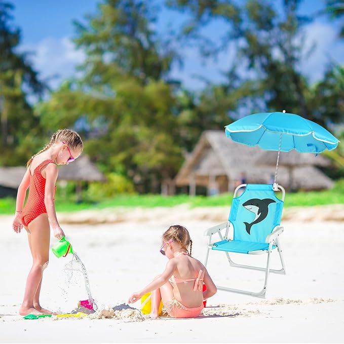 PLULON Kids Beach Chair with Umbrella Folding Lawn and Camping Chair with Summer Shade Children's Beach Chair for Beach Pool Travel Outdoor(for 1-5 Years Old)