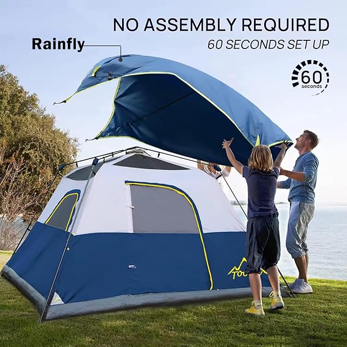 3/4 Person/6 Person Camping Tent Fast Cabin Tent with Instant Setup Tent, Weatherproof Tent Easy Quick Set Up & Pop Up in 60 Seconds with Rainfly Backpack for Family Camping,Upgraded Ventilation