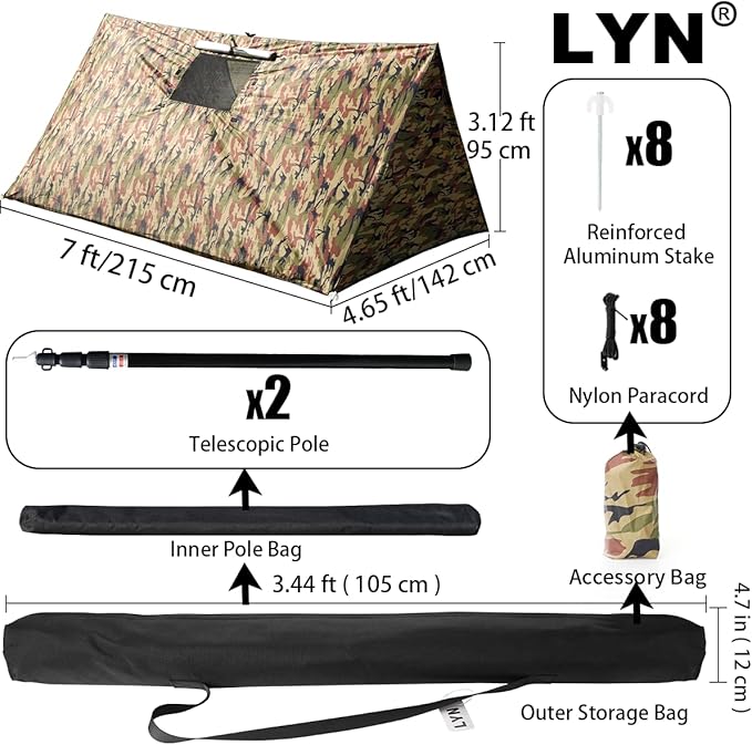 LYN Extra Large Zipper Reusable Survival Emergency Shelter Tent,Thermal Waterproof Fireproof Lightweight Bugout, with ParacordâStake for Camping,First Aid,Hiking&Bushcraft