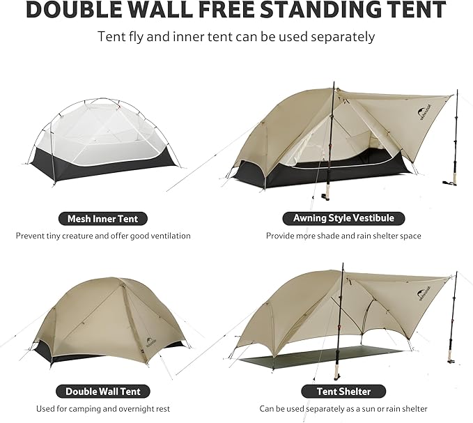 Naturehike Mongar UL 1/2Person Backpacking Tent,15D Nylon Waterproof Ultralight 1-2 Person Tent with Footprint