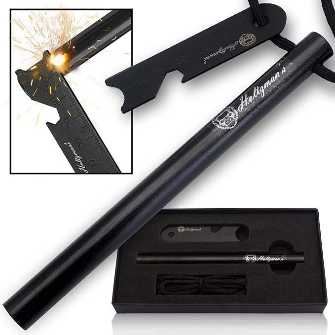 Premium Ferro Rod Fire Starter - Gift Box 6", 4 1/2" Ferrocerium Rod Survival Kit - 3 in 1 Magnesium Flint and Steel Set with Paracord & Scraper - Lightweight Emergency Camping Tool