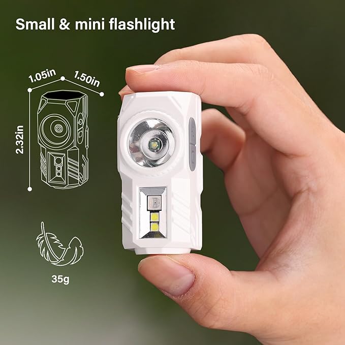 EDC Flashlight, Mini Pocket Flashlight Rechargeable Headlamp, 230 Lumens Small Flashlight, Handheld Flash Light for Emergencies Camping Hiking, RGB Flashlight with Motion Sensor-White