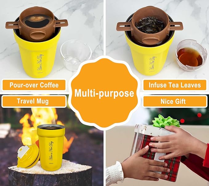 ZK&HX LIFE Pour Over Coffee Maker,Travel Coffee Mug,Insulated Coffee Mug,Camping Coffee Makers,Tea Infuser Mug,Tea Infuser for Loose Leaf Tea,Travel & On the GO