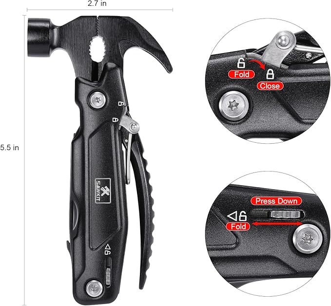 Multi-Tool Hammer Multi-Functional 15 in 1 Mini Pliers Camping Gear Survival Tool for Men, DIY Handyman, Father/Dad, Husband, Boyfriend, Women, All in One Survival Tools Small Hammer Multitool