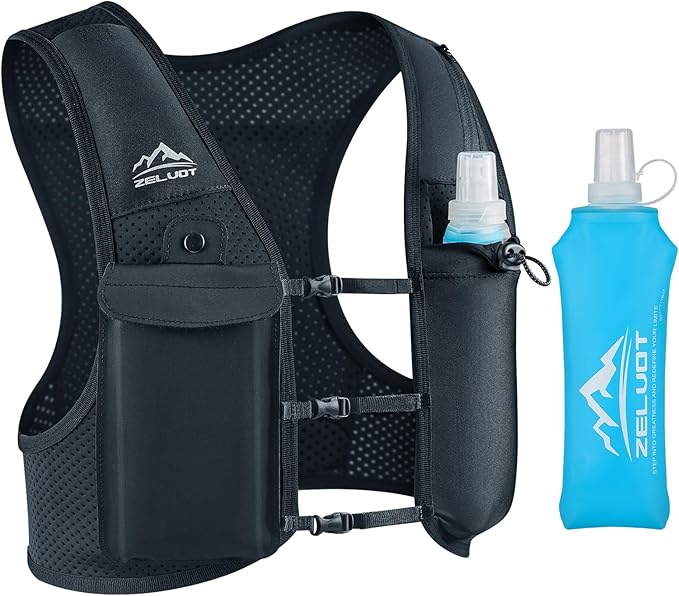Running Vest for Women Men, USA Original Patent, Adjustable Chest Straps Running Hydration Vest with 500ml Soft Flask, Breathable Reflective Running Vest for Trail Running Hiking