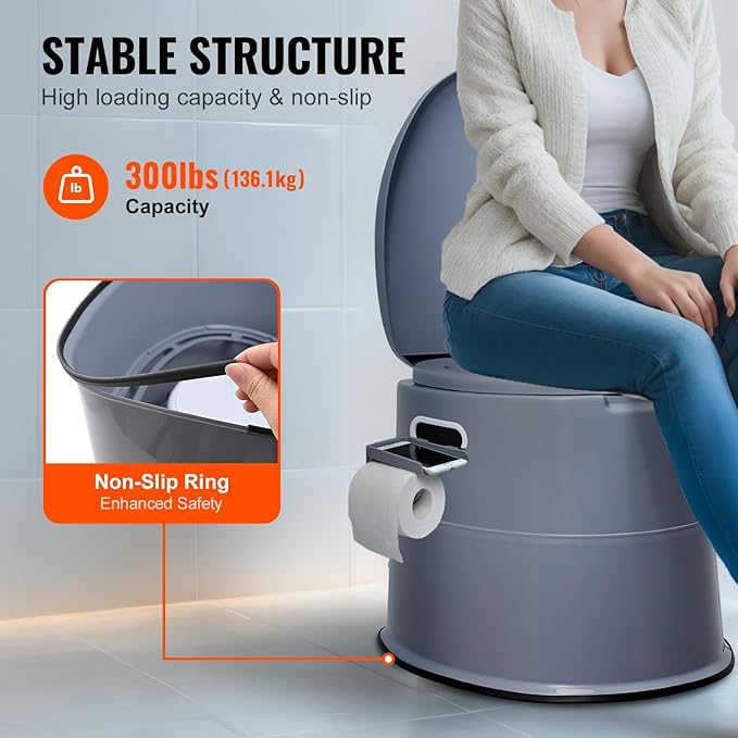VEVOR RV Toilet for Camping, Portable Toilet with 1.3 Gal Detachable Inner Bucket & Removable Paper Holder, Commode with Dual Lids, Travel Toilet for Outdoor Camping Car Long Road Trips