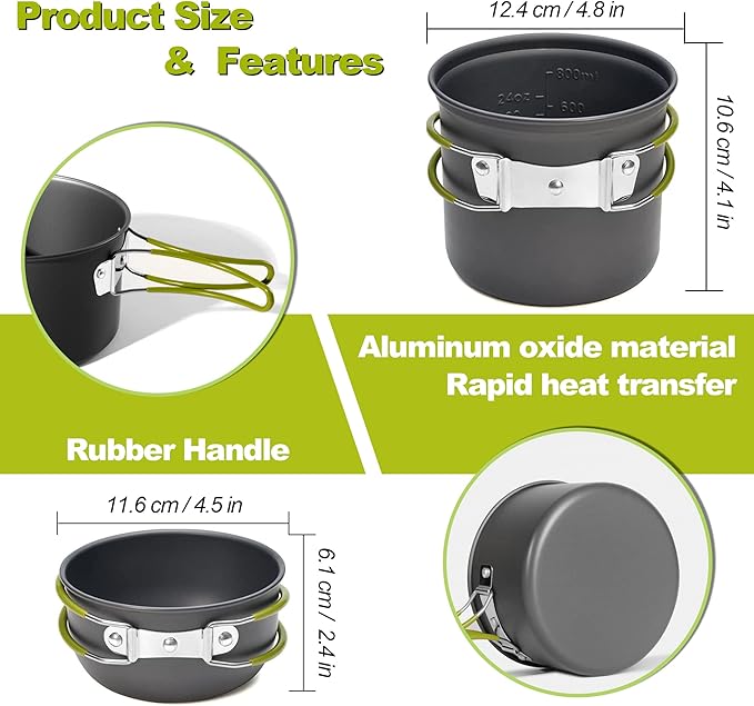 aiGear Camping Cooking Set Cookware Mess Kit with Storage Bag Pot Pan and Teapot Set Camping Accessories for Outdoor Camping Hiking Picnic Portable and Lightweight Aluminum
