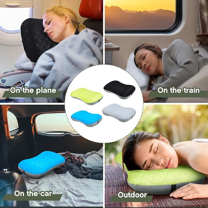 Suzile 4 Pcs Camping Pillows with Removable Cover Sleeping Lightweight Inflatable Pillows Washable Backpacking Pillow with 4 Pcs Carry Bags for Neck Lumbar Support Camping Hiking Backpacking Travel