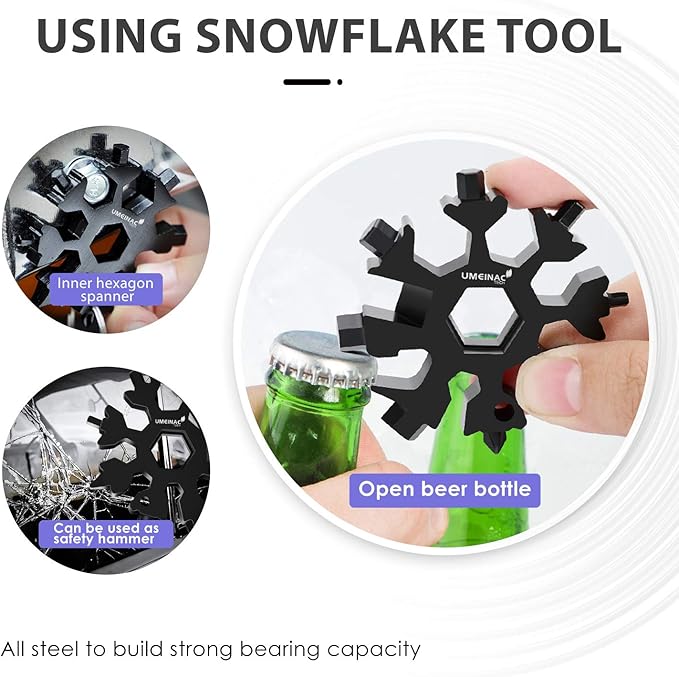 19 in 1 Snowflake Multi Tool Keychain Multitool, Keychain Tools Multi-Tool Snowflake Screwdriver Wrench Tool Gadgets Mini Pocket Tools For Men