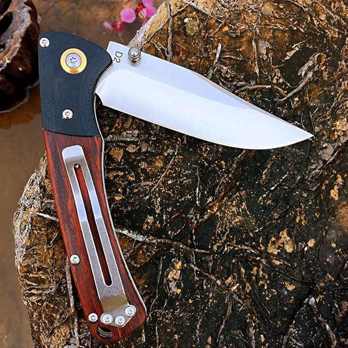 Watchman HD01 Pocket Folding Knife Stainless Steel D2 Blade Wood Handle with Clip Fishing Camping EDC Knife