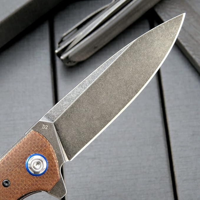 Eafengrow EF973 Folding Knife, D2 Steel Blade Micarta Handle Scale Pocket Knife Folder for Working Camping Hiking EDC Tool Knife(brown)