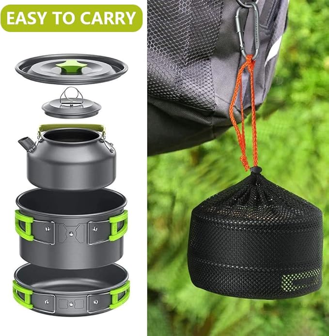 aiGear Camping Cooking Set Cookware Mess Kit with Storage Bag Pot Pan and Teapot Set Camping Accessories for Outdoor Camping Hiking Picnic Portable and Lightweight Aluminum