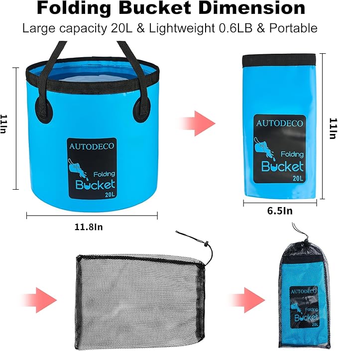 AUTODECO 5 Gallon Collapsible Bucket Water Container Portable Wash Basin for Fishing Camping Car Washing Hiking 20L