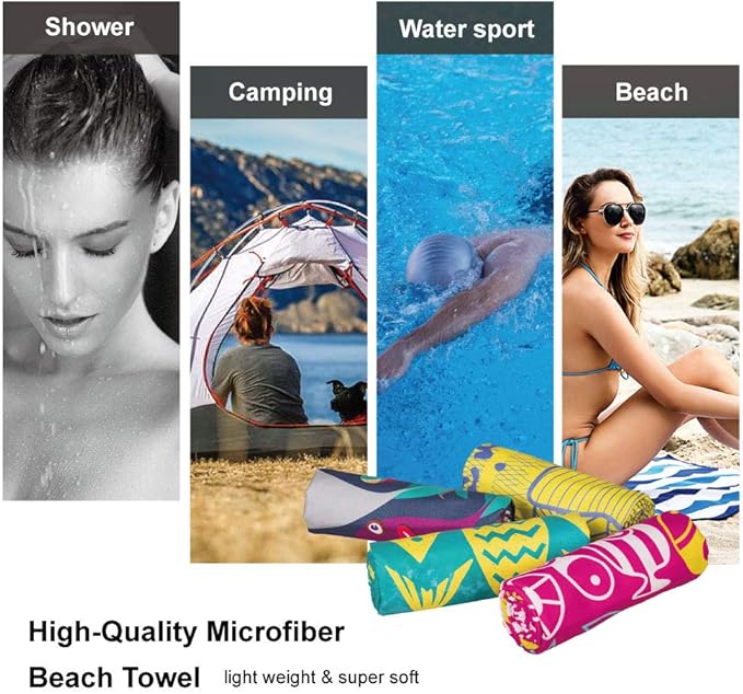 4Monster Microfiber Beach Towel Quick Dry,Super Absorbent Lightweight Travel Towel for Swimmers, Sand Free Camping Towel, Beach Towels for Pool, Swim, Water Sports,Yoga,Gym,Backpacking