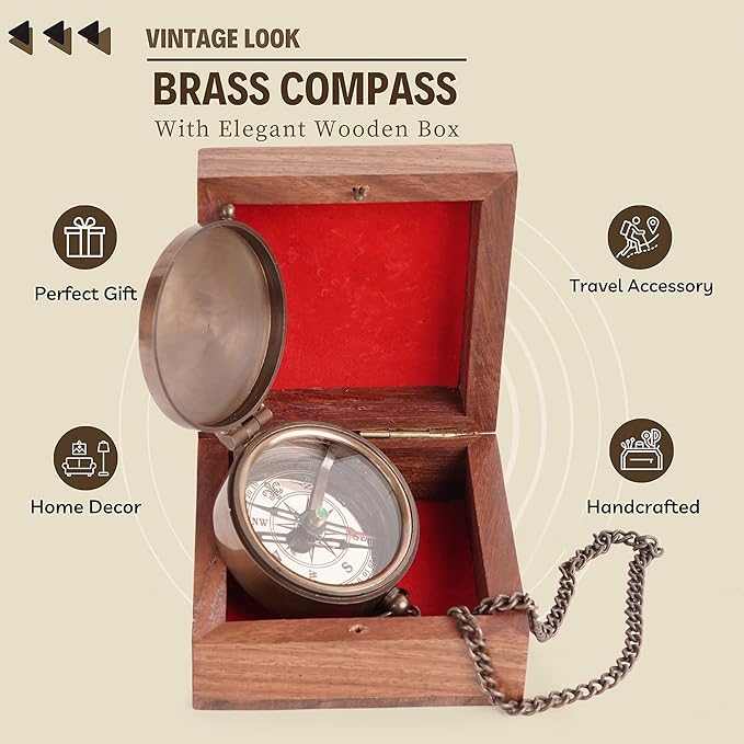 to My Son Compass with Wooden Box-Mom to Son Compass–Father to Son Gifts- to My Grandson -Graduation Day Gifts for Son-Birthday, Baptism, Graduation, Confirmation, Communion Compass for Women Men