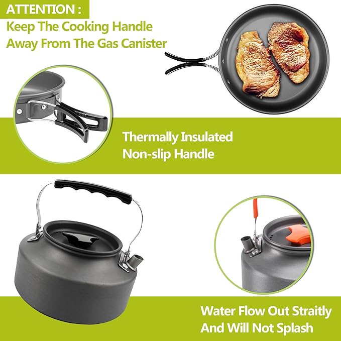 aiGear Camping Cooking Set Cookware Mess Kit with Storage Bag Pot Pan and Teapot Set Camping Accessories for Outdoor Camping Hiking Picnic Portable and Lightweight Aluminum